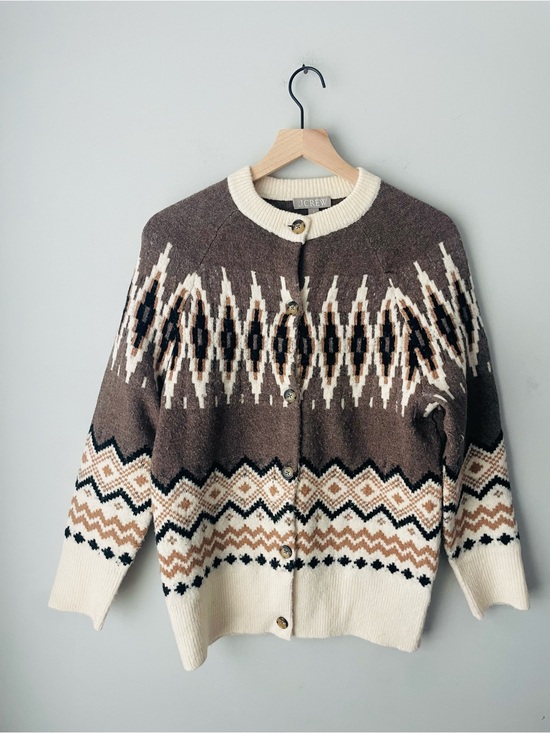 J. Crew Sweaters - J. Crew Brown & Cream Fair Isle Knit Cardigan Sweater RARE